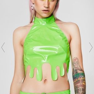 Dolls Kill Melt your mind crop top neon green rave